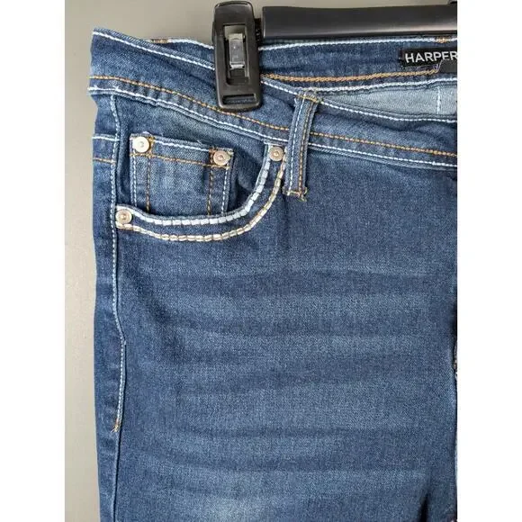 New Harper & Ivy Y2K Juniors 1 Rhinestone Pocket Dark Blue Flare Denim Size 13 - Picture 3 of 12